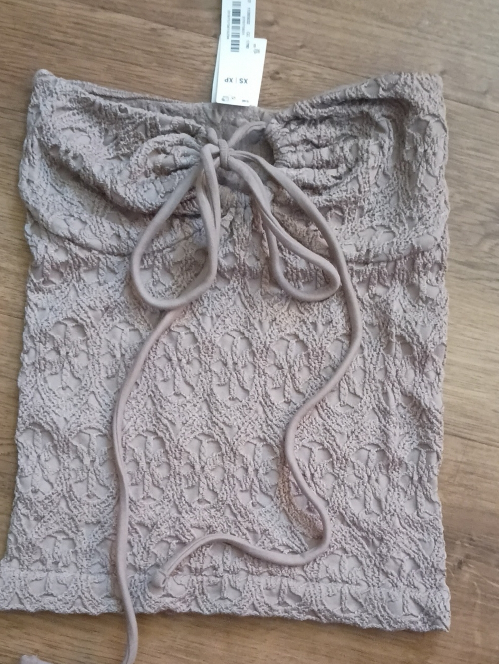 PINK Victoria's Secret Lace Strapless Crop Top in Taupe